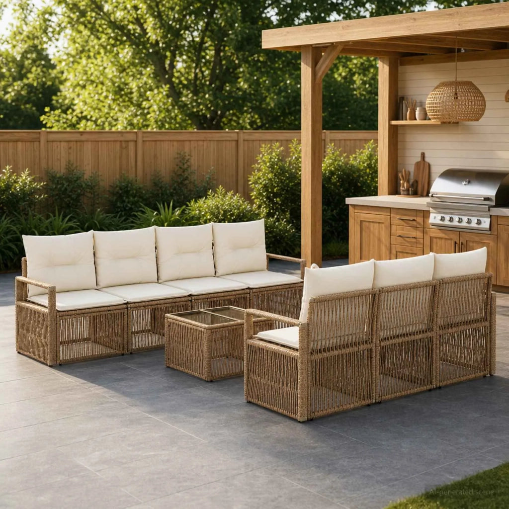 Set Divano da Giardino 8 pz Beige polyrattan 3435651
