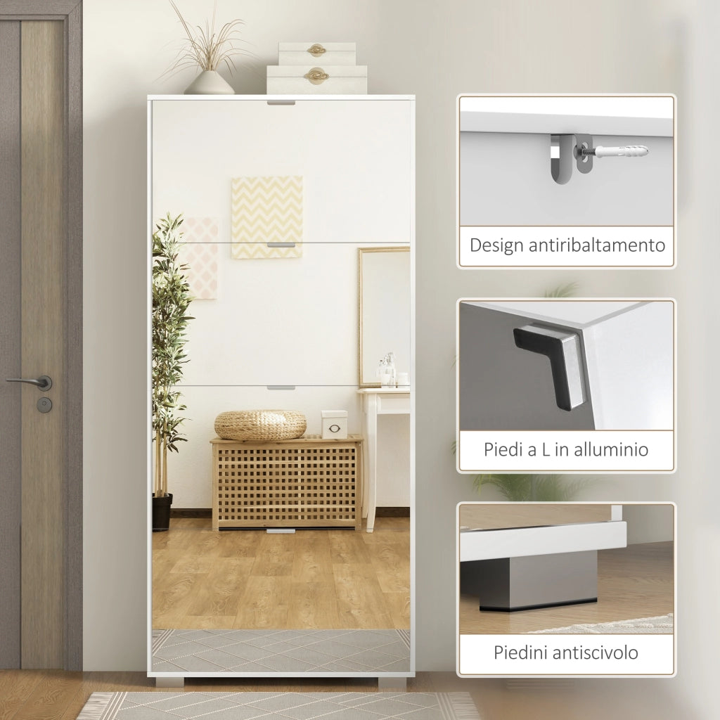 Scarpiera con Specchio e Cassetti ¨C Minimal ¨C Bianco 76x26x178