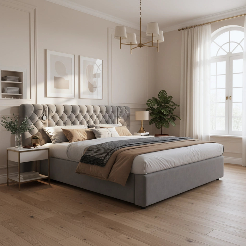 letto imbottito velluto grigio 180 x 200 cm