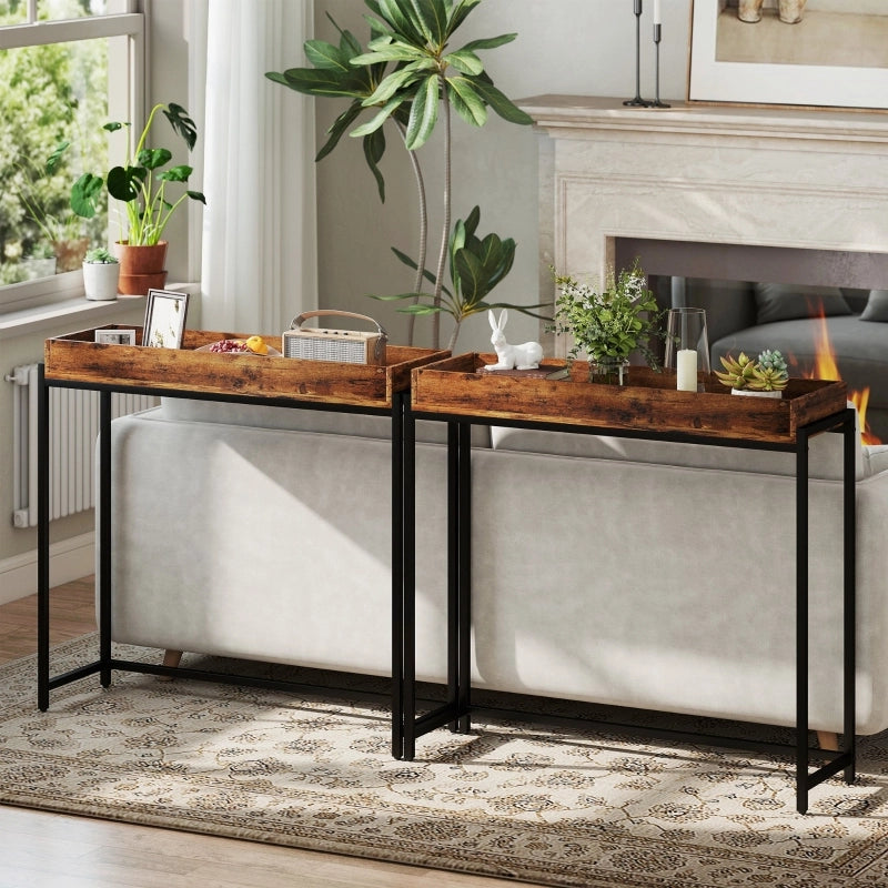 TAVOLO CONSOLLE Sottile 100x30x91 cm Marrone rustico Metallo e pannello