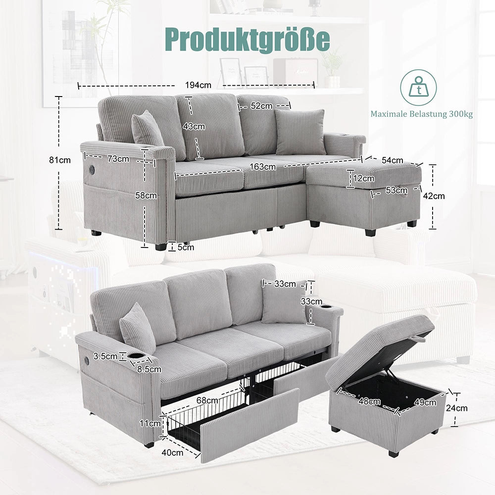 Divano 2 posti ciniglia ergonomico - Xylo - Regolabile, gambe metalliche, stabile