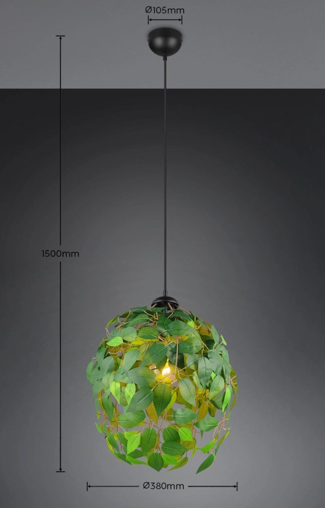 Lampada sospensione LEAVY verde foglie Ø38 E27 catena