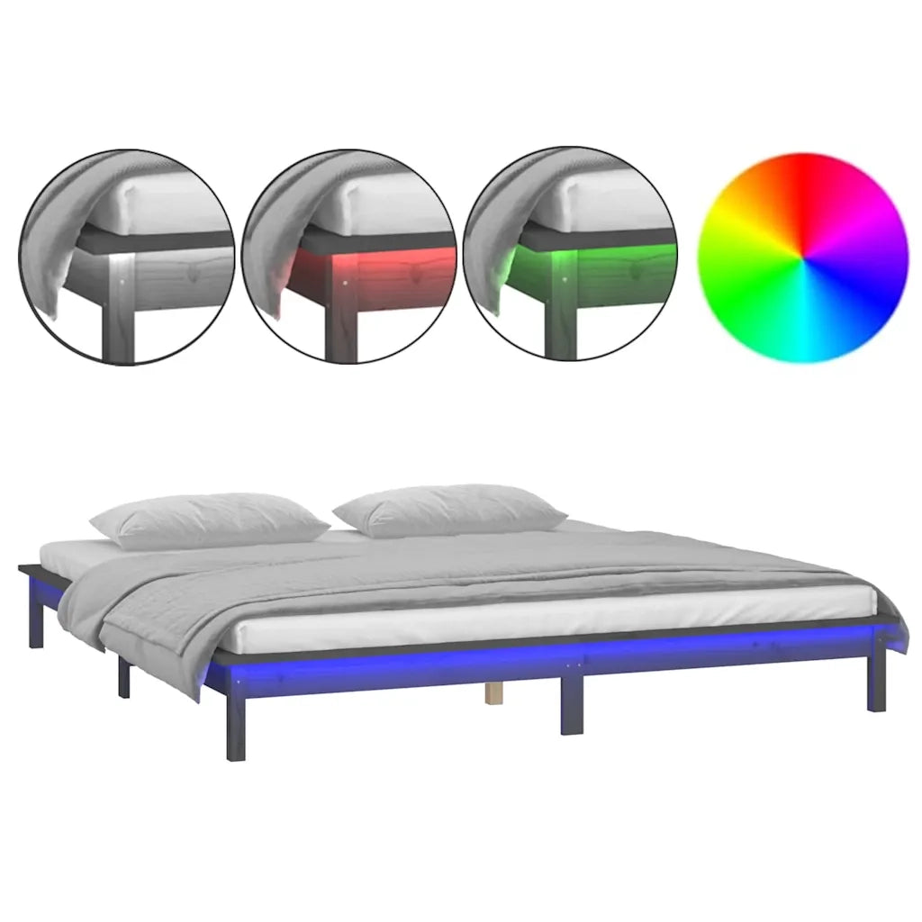 Letto matrimoniale | Letto per adulti | Giroletto LED Grigio 120x190 cm Small Double Legno Massello