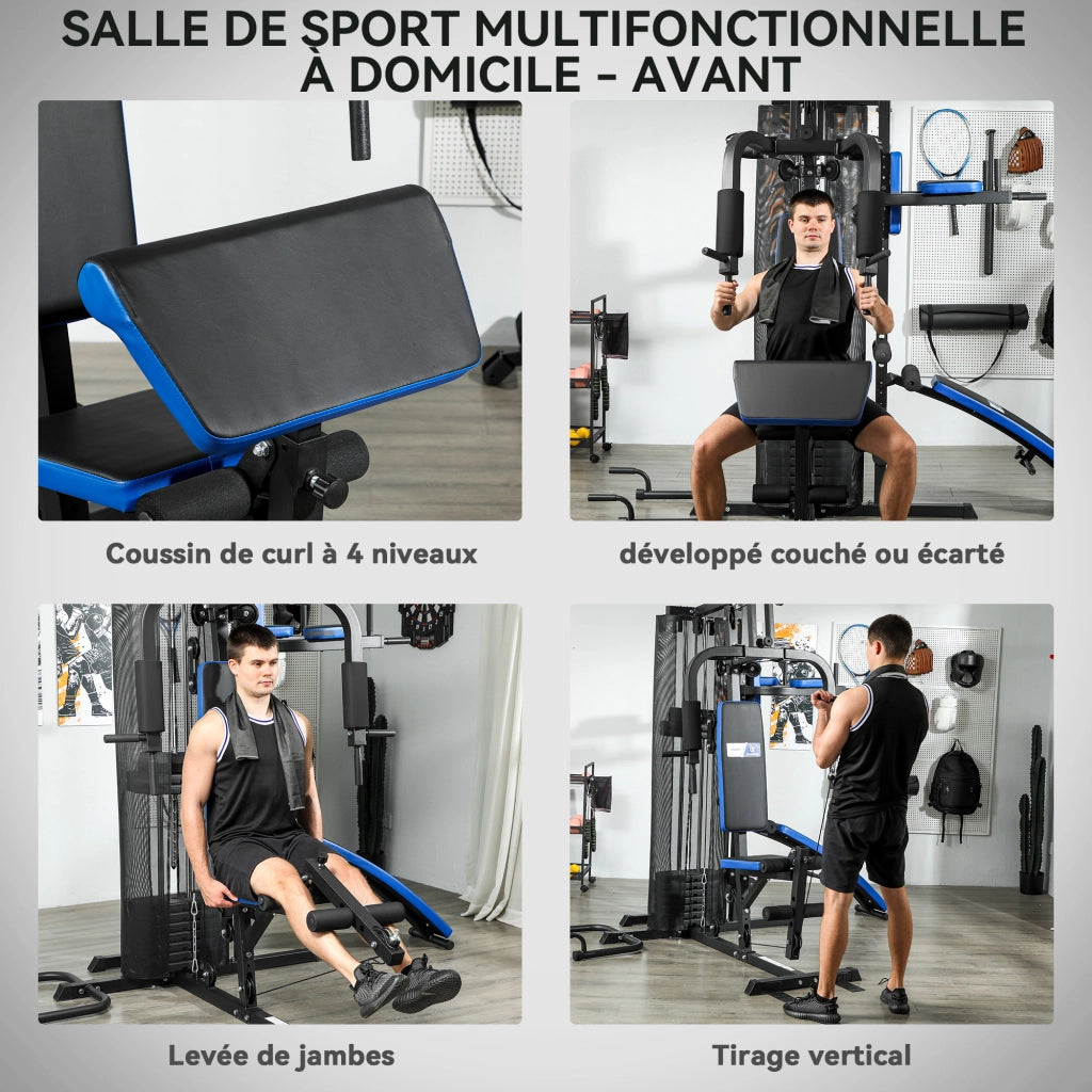 Set Palestra con Bilanciere e Panchetta ¨C Minimal ¨C Nero e Blu 65kg