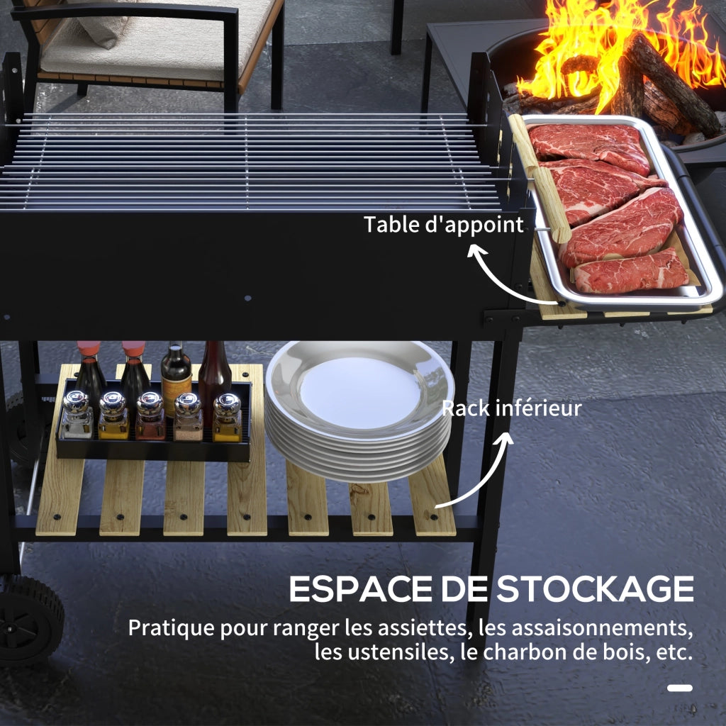 Griglia Barbecue Carbone con Ruote e Ripiani ¨C zephmum ¨C Nero 113x53.5x82.5 cm