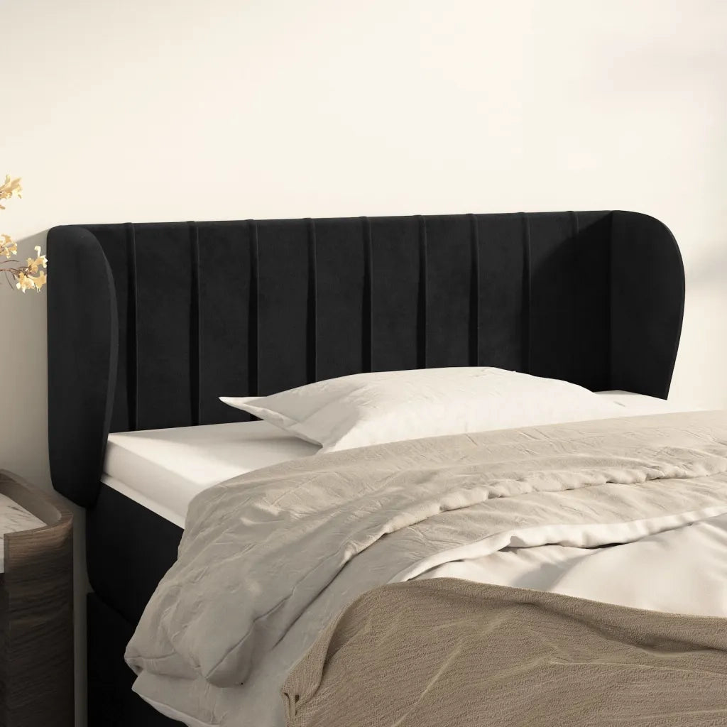 Testiera | Testata ad Orecchio Nera 103x23x78/88 cm in Velluto