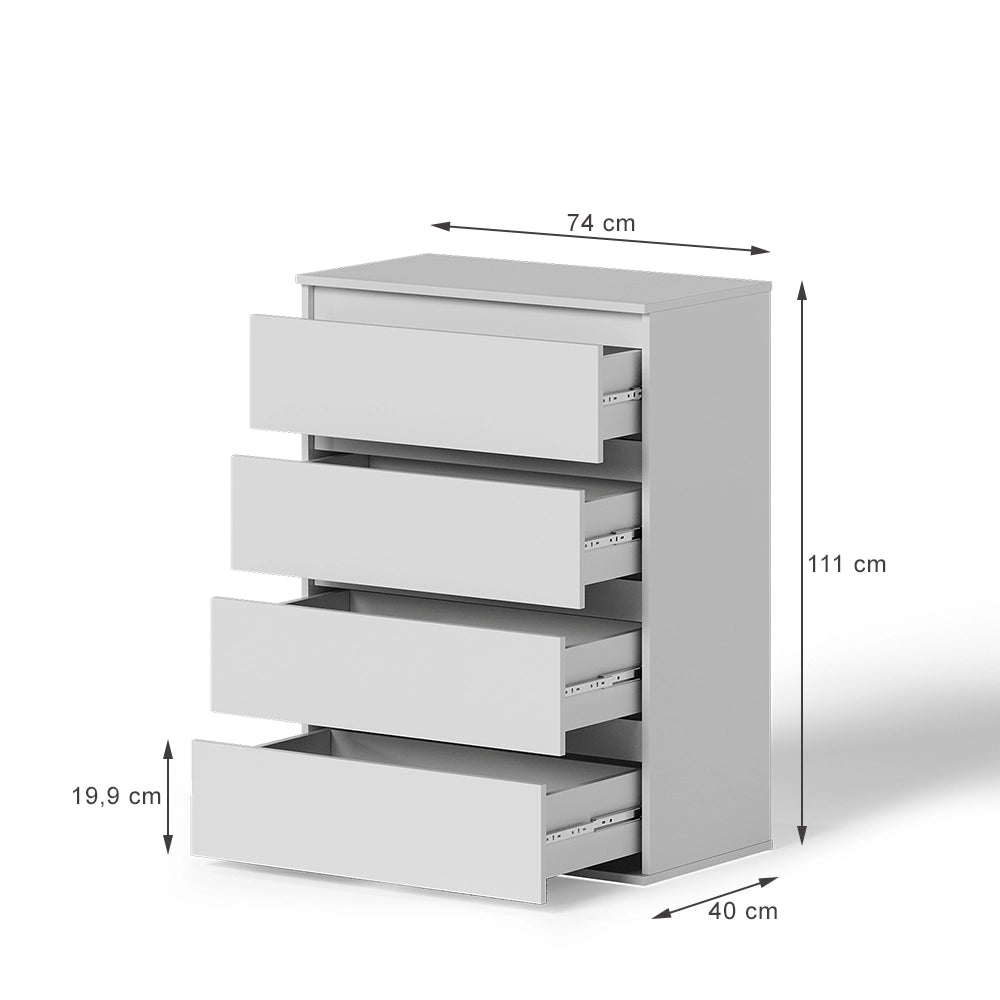 Vicco Cassettiera Bianco 74 x 99.6 cm con 4 cassetti