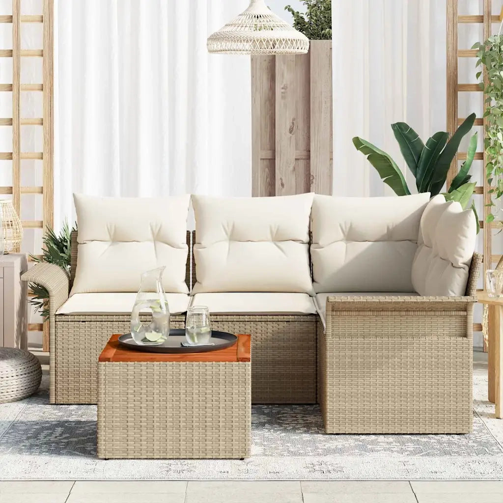 Set Divano da Giardino con cuscino 5 pcs Beige polyrattan
