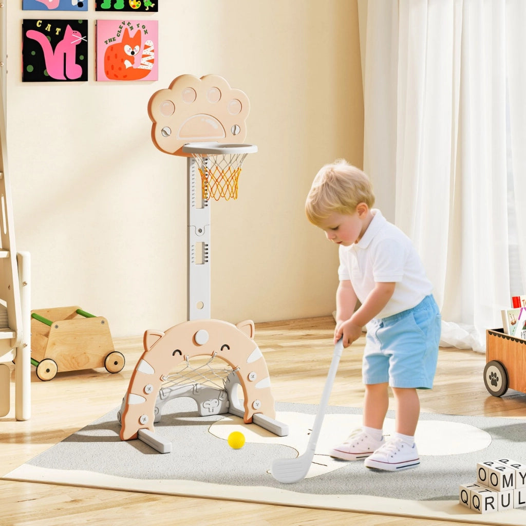 Set da gioco per attivit¨¤ interno e esterno con altezza regolabile, 3 in 1 canestro da basket per bambini di basket Mocha