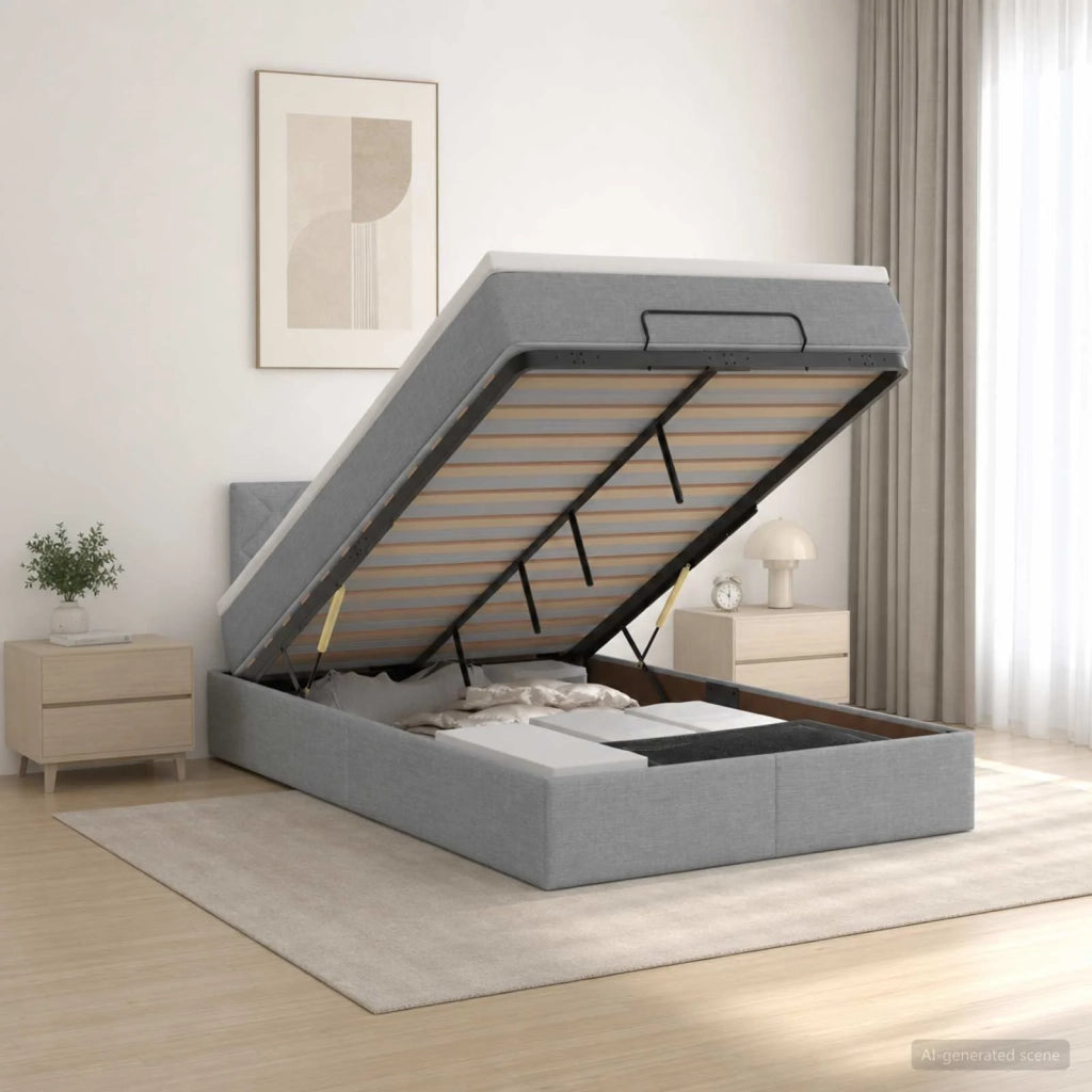 Letto Ottomano con Materasso e LED Grigio Chiaro 120 x 190 cm 3456974