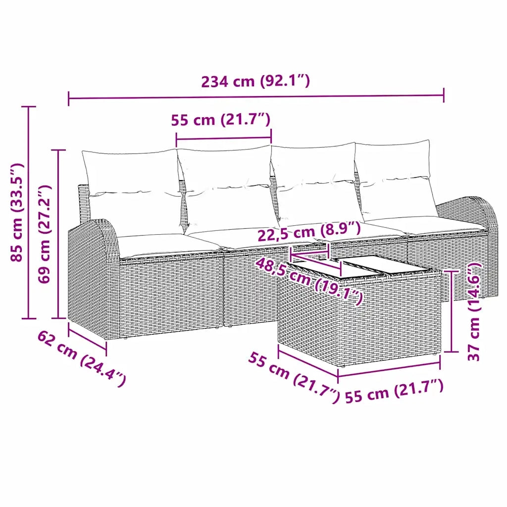 Set Divano da Giardino Nero 55 x 55 x 37 cm polyrattan 3345913