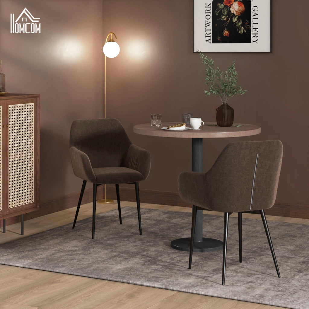 Set 2 Sedie da Pranzo Imbottite con Braccioli in Tessuto Effetto Velluto ¨C Minimal ¨C Marrone 54x57x80 cm