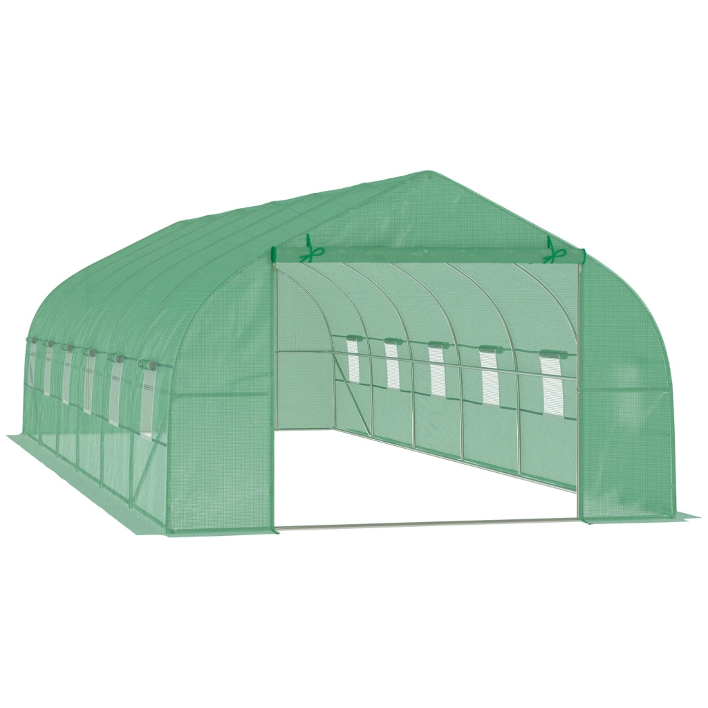 EasyComfort Serra da Giardino a Tunnel 8x3x2m in PE e Acciaio con Porta Avvolgibile e Finestre, Verde