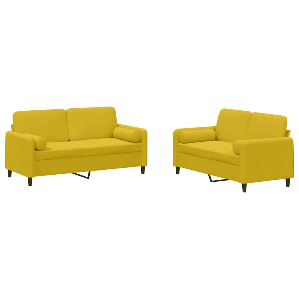 Set di Divani 2 pz con Cuscini Giallo in Velluto