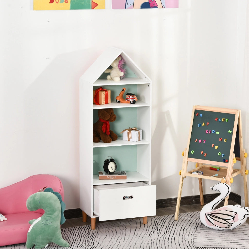 Libreria per Bambini con Cassetto e Ripiani ¨C Minimal ¨C Bianca e Azzurra 50x30x142cm