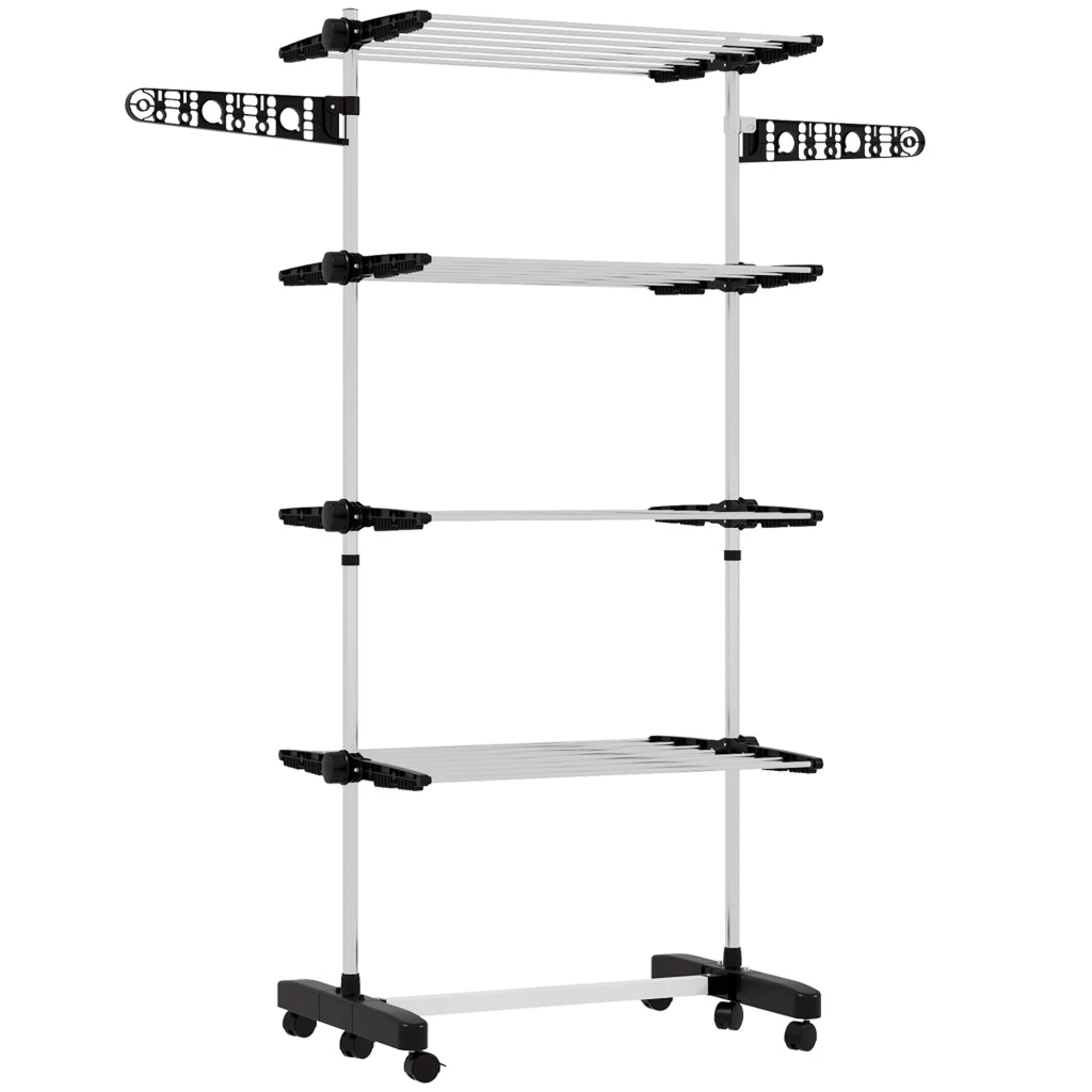Stendino Verticale con Ripiani Regolabili ¨C Minimal ¨C Acciaio e Plastica, Nero e Argento, 142x55x172 cm