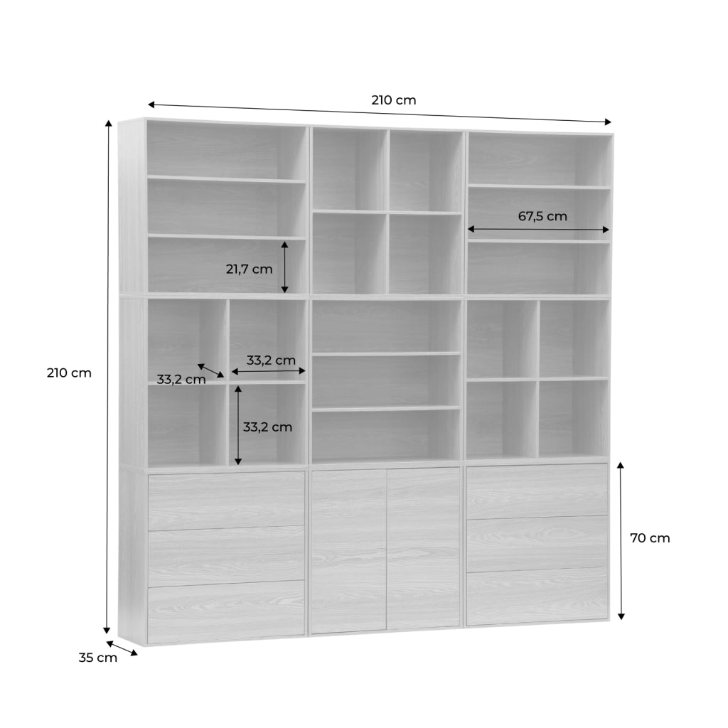Libreria modulare decorativa in legno con 9 elementi, bianco