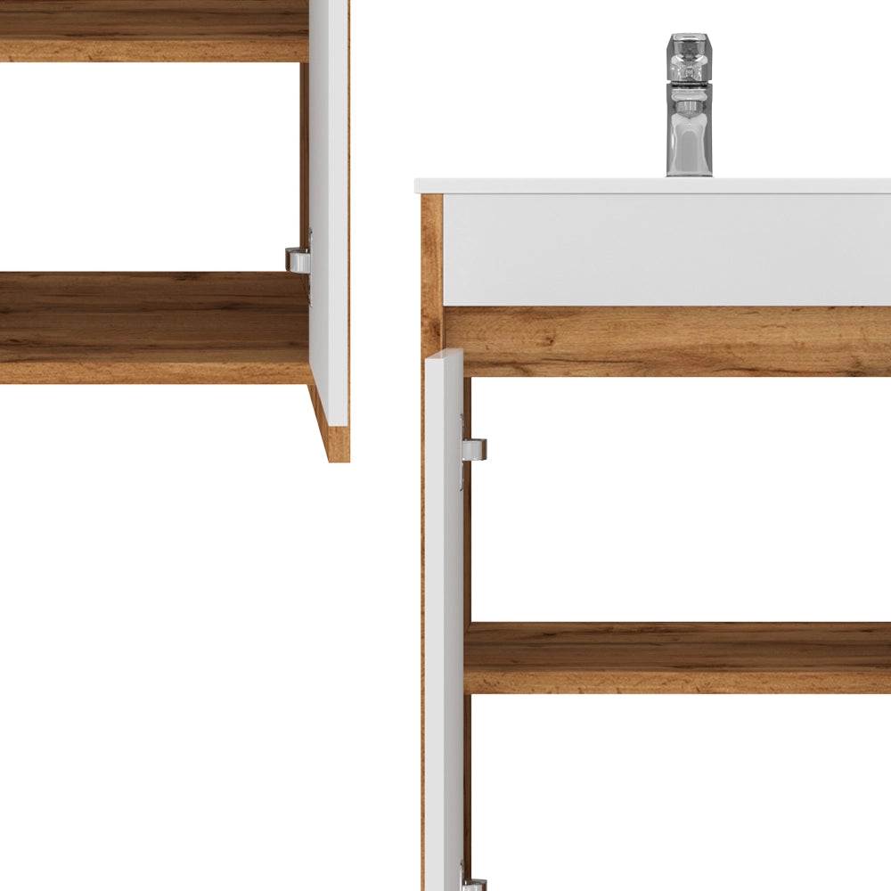 Vicco Set mobili bagno Quercia dorata 2 parti, con lavabo e 2 ante a battente