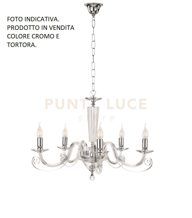 LAMPADARIO CHERUBINI 5 LUCI TORTORA E CROMO ATTACCO E14 D.82CM