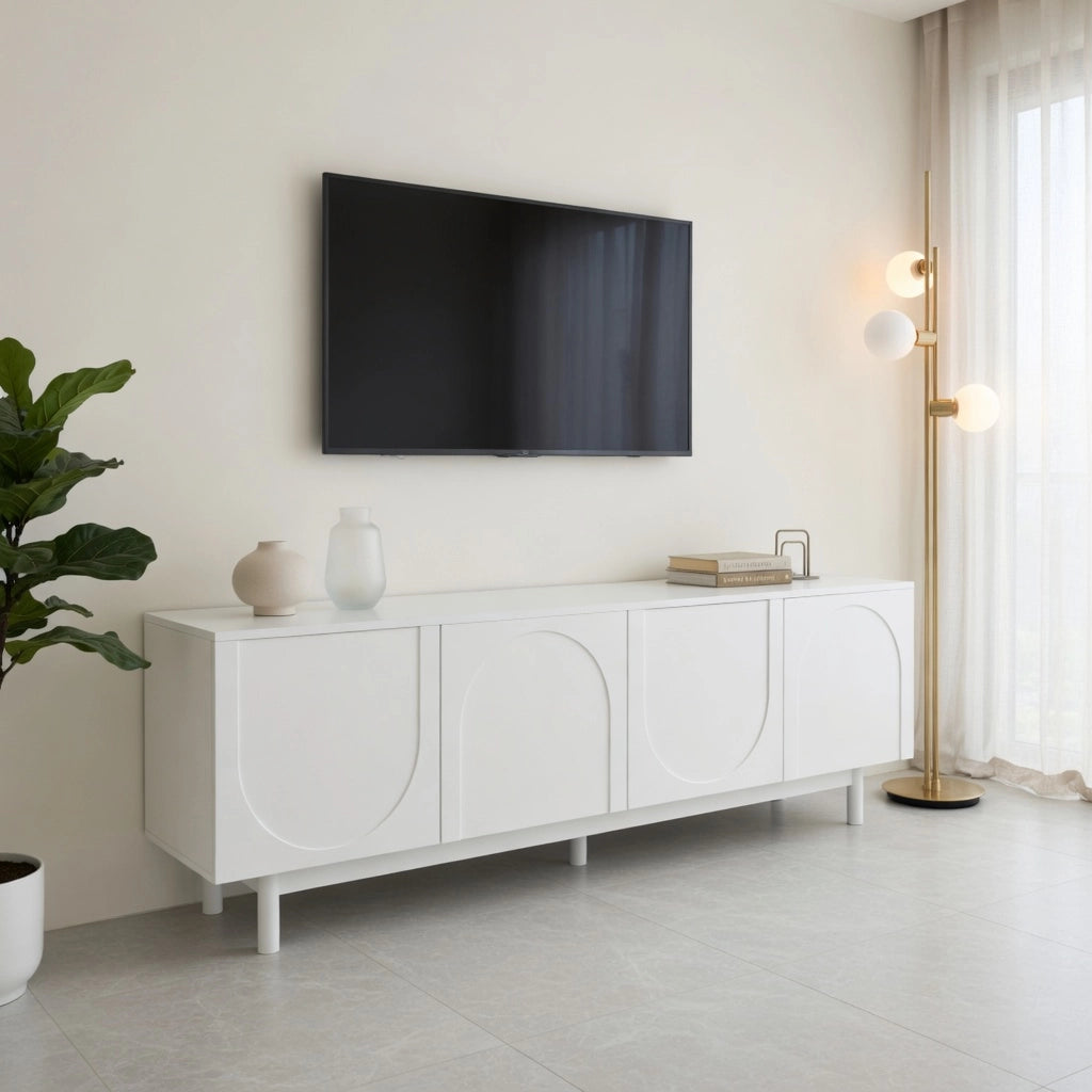 Cassettiera TV bianca in truciolato lunghezza 175 cm