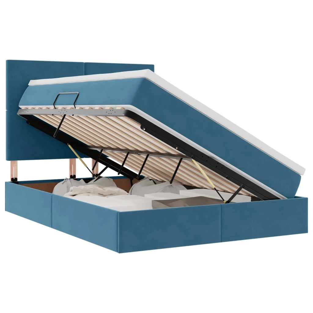 Letto con contenitore e LED Blu Scuro 140 x 200 cm Velluto