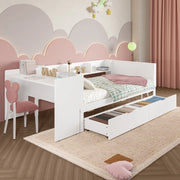 Letto Singolo con Scrivania e Cassetti ¨C MINIMAL ¨C Pino e Multistrato, Bianco, 90x200