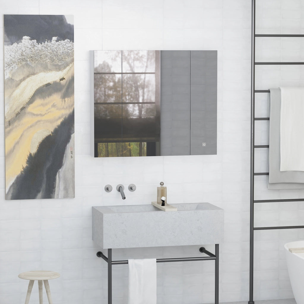 Mobile da bagno con specchio LED e USB ¨C Xylo ¨C Bianco 90x15x75 cm