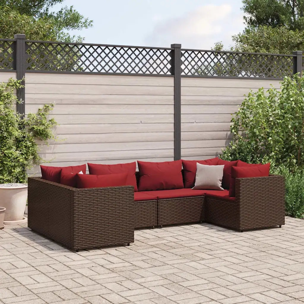Set Mobili da Giardino 6pz con Cuscini in Polyrattan Marrone