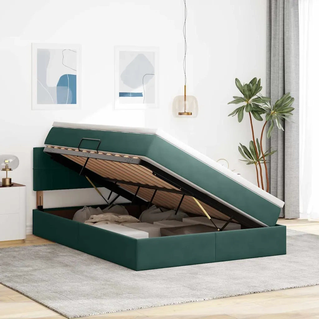 Letto con Contenitore Verde Scuro 140 x 200 cm Velluto