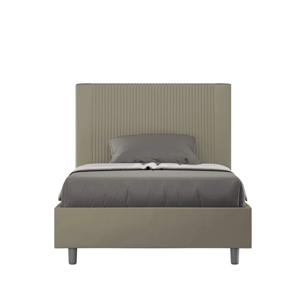 Letto una piazza e mezza con rete imbottito 130x210 similpelle cappuccino Goya