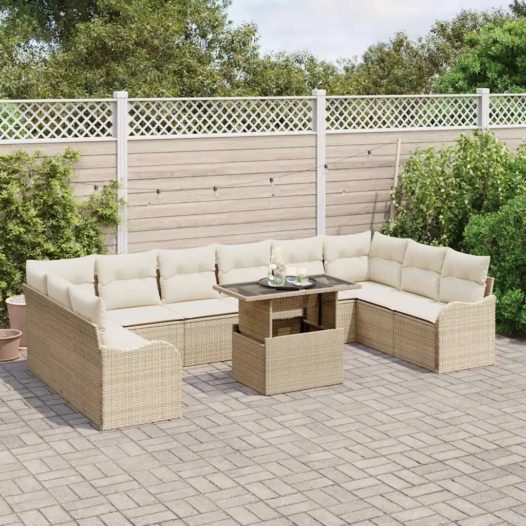 Set Divano da Giardino 11 pcs Beige Rattan in Polipropilene