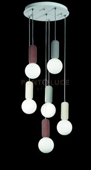 SOSPENSIONE MIX ROCK 6 LUCI ATTACCO G9 BASE TONDA D.30CM CEMENTO E VETRO