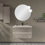 Mobile bagno sospeso 80 cm grigio cemento con lavabo e specchio tondo Master
