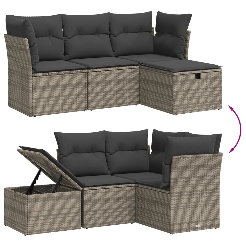 Set Divani da Giardino 4 pz con Cuscini in Polyrattan Grigio 3263116