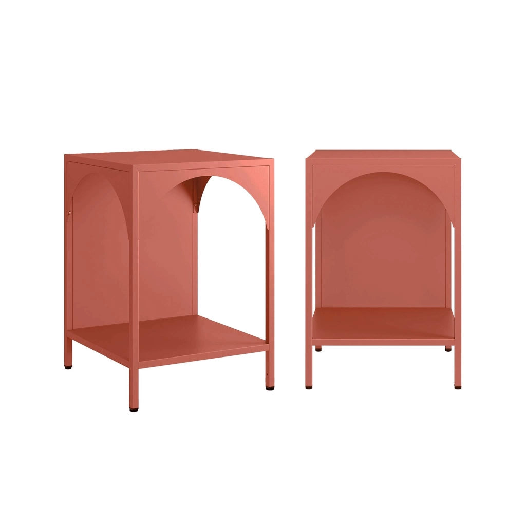 Set 2 comodini, tavolini industriali, terracotta