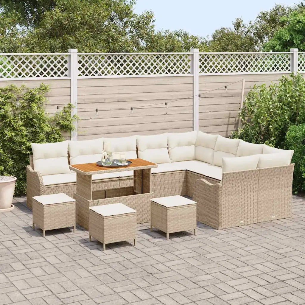 Set Divano da Giardino con cuscino 13 pcs Beige e Crema