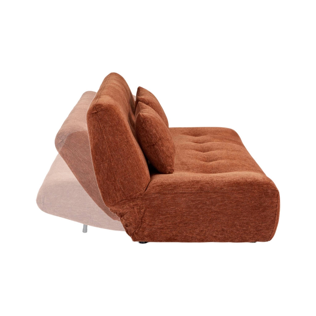 Divano letto convertibile in tessuto ciniglia, 3 posti, terracotta