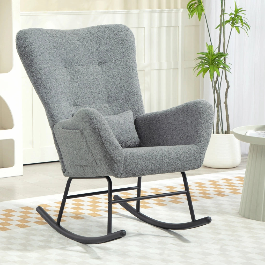 Poltrona a Dondolo ¨C Zephmum ¨C Grigio Tessuto Imbottito con Cuscino Lombo