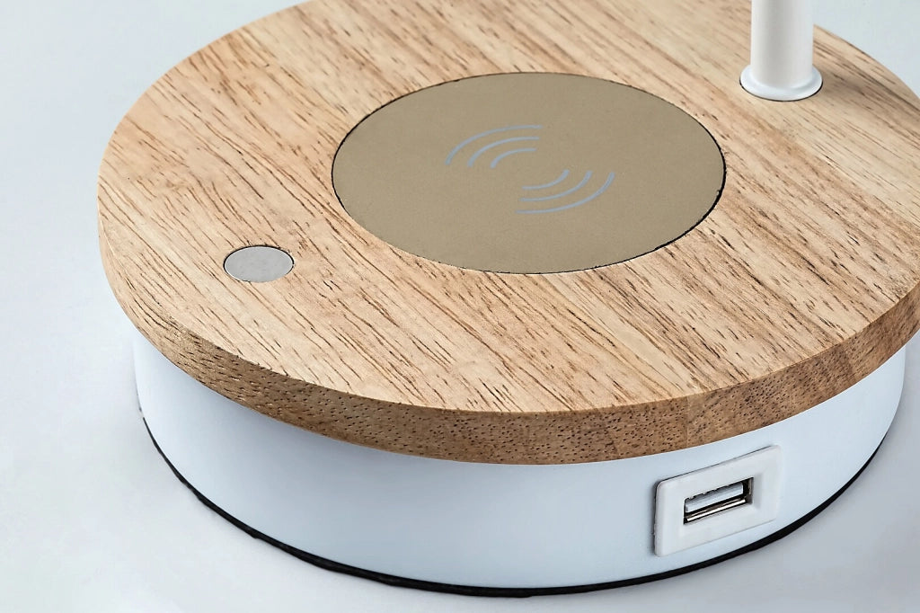 Lampada da scrivania dimmerabile Qi+USB bianca E14 Mosley