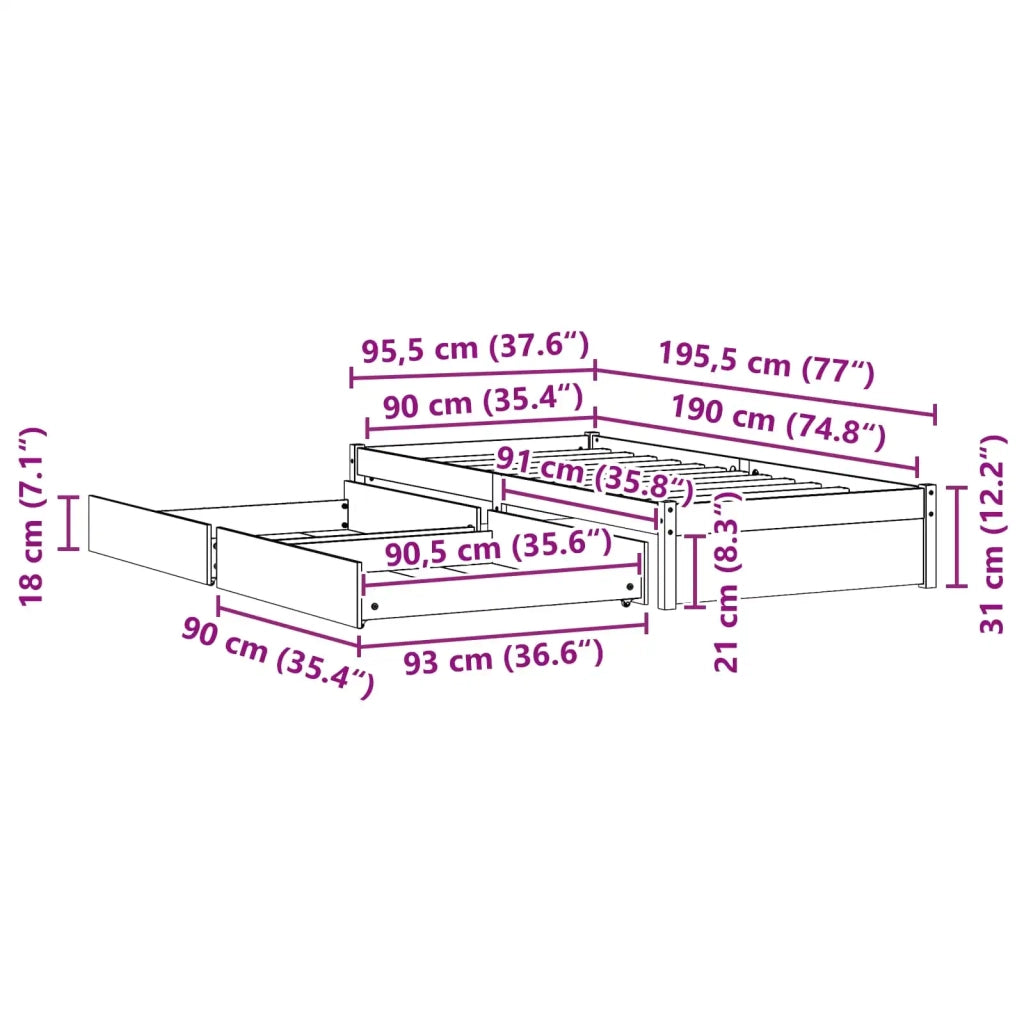 Struttura del letto 3 pcs Marrone cerato Legno di pino 3423812