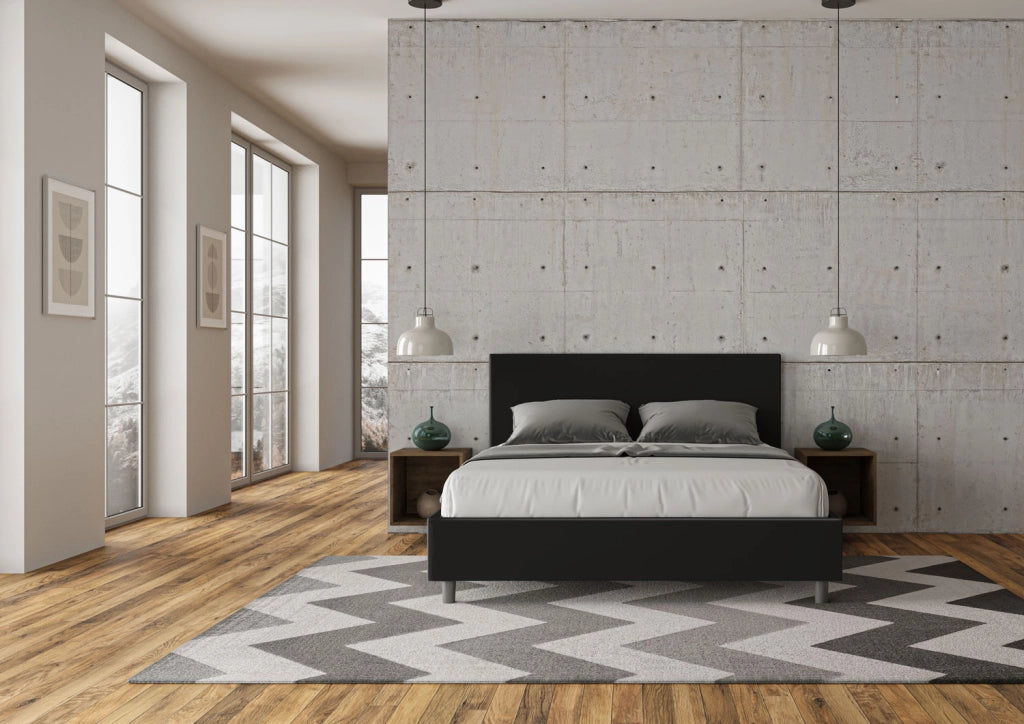 BS COM Letto matrimoniale senza rete imbottito 160x190 similpelle nero