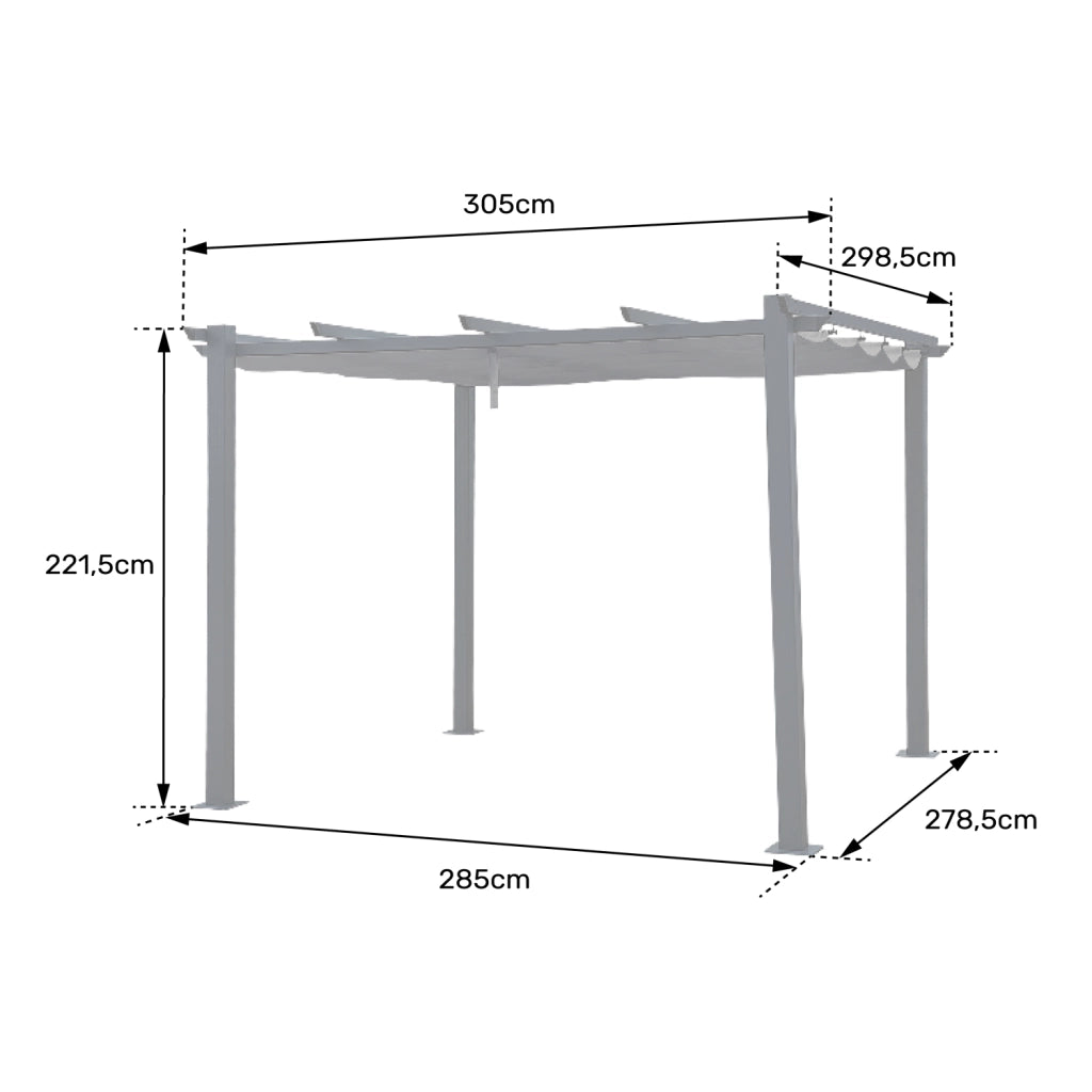 Pergola 3 × 3m CASSIS grigio - struttura in alluminio
