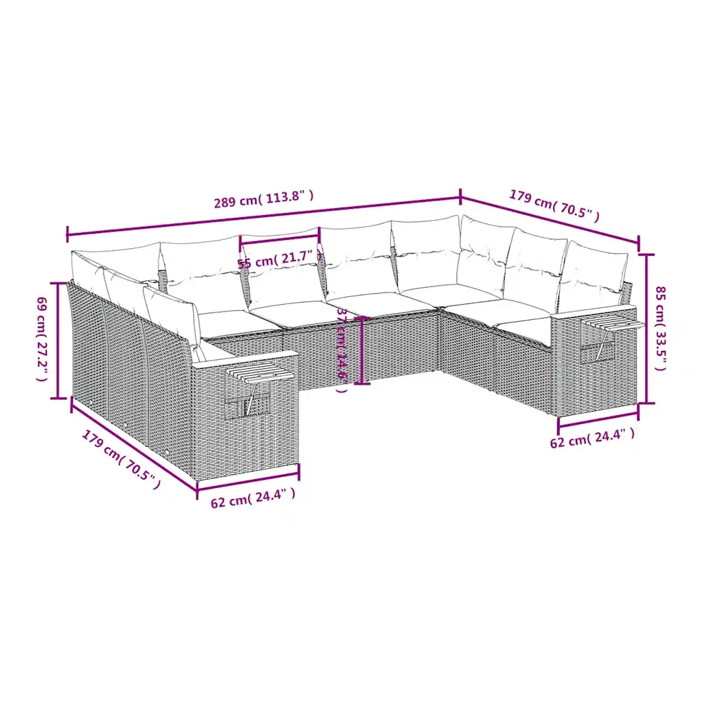 Set Divani da Giardino 9 pz con Cuscini Grigio in Polyrattan 3227118