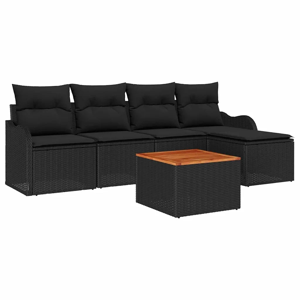 Set Divano da Giardino con cuscino 6 pcs Nero polyrattan