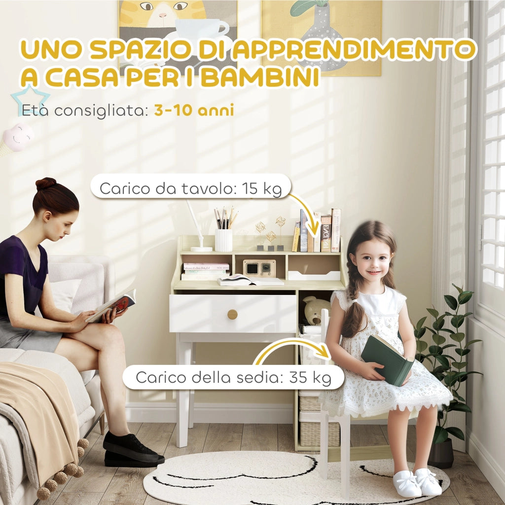 Scrivania per Bambini con Scaffale e Cassetto ¨C Minimal ¨C Bianco e Legno