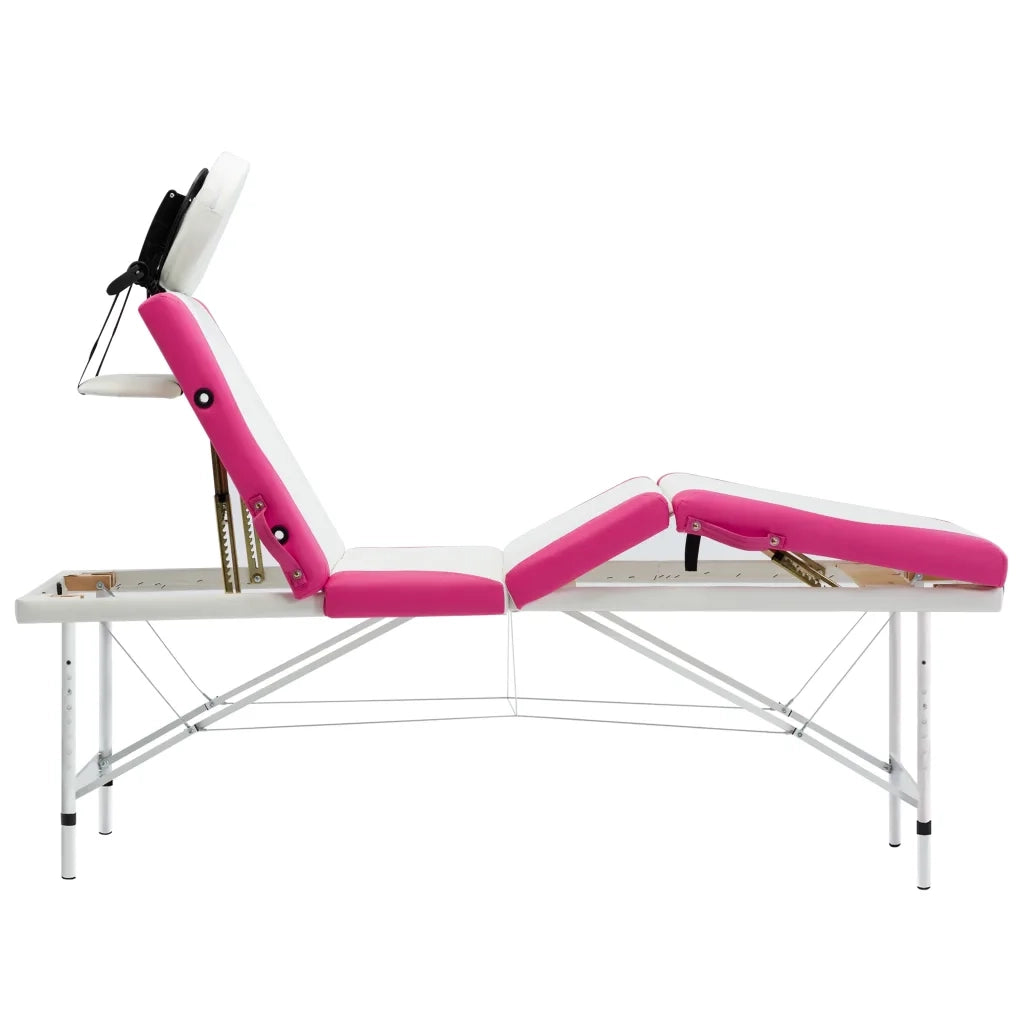 Lettino Massaggio Pieghevole 4 Zone in Alluminio Bianco e Rosa 110250