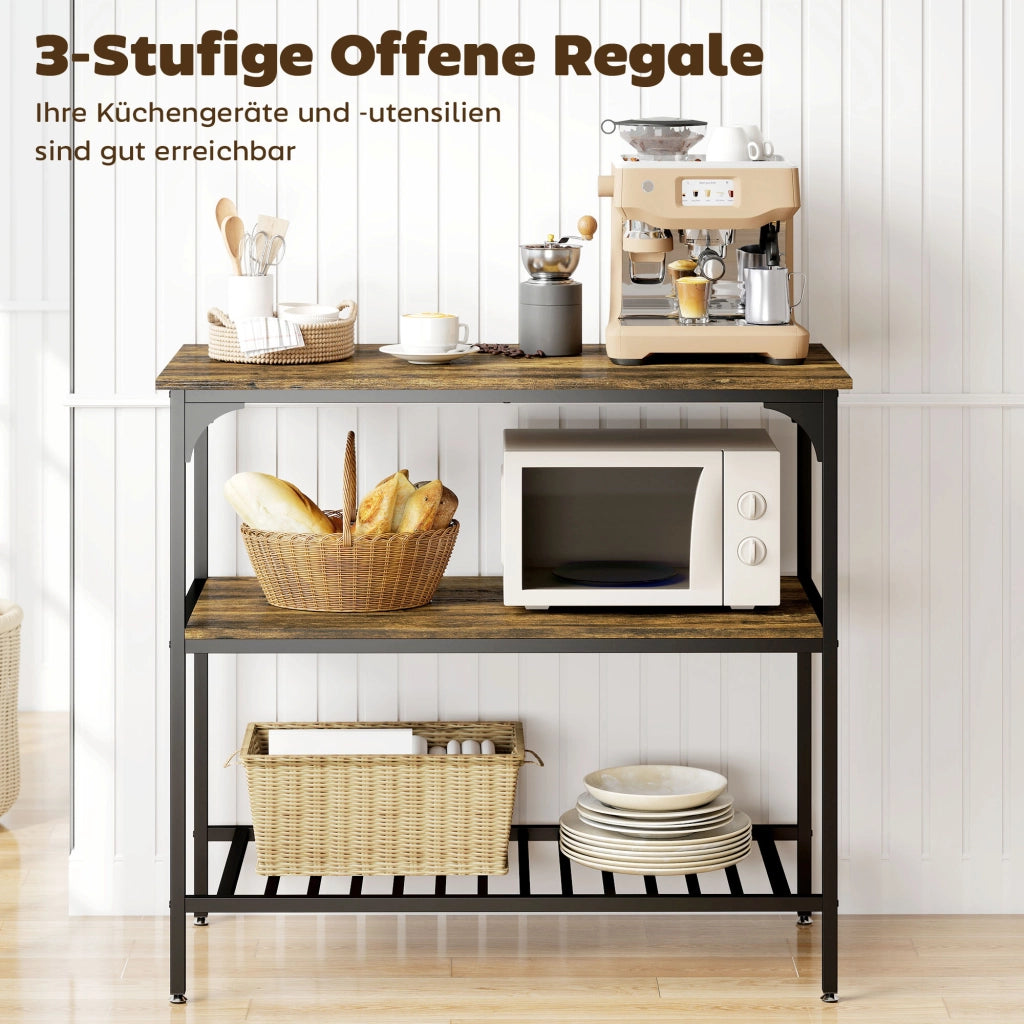 Scaffale da cucina rustico ¨C zephmum ¨C 3 ripiani, in acciaio, marrone e nero