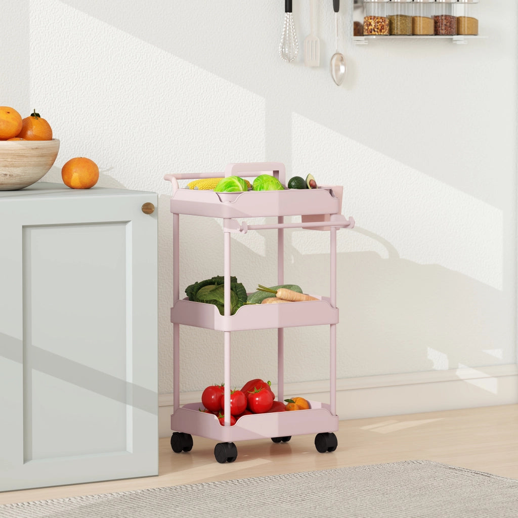 Carrello Portautensili da Cucina a 3 Livelli ¨C zephmum ¨C Rosa