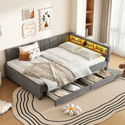 Daybed-Xylo-140x200 cm-LED, USB-C, 2 cassetti, lino grigio