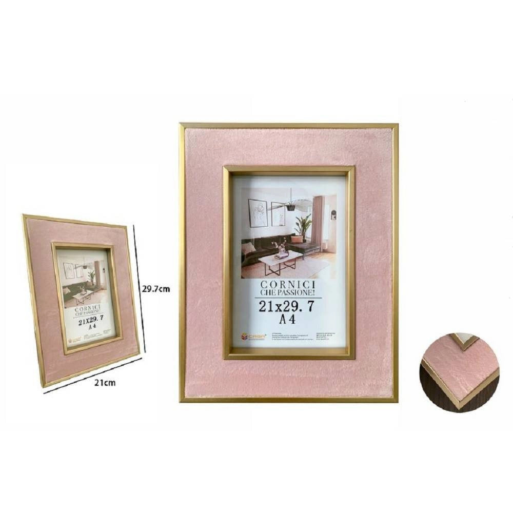 Trade Shop - Cornice Per Foto Portafoto Poster Quadri Tele 21x29.7cm Rosa Con Bordi Oro 70319 -